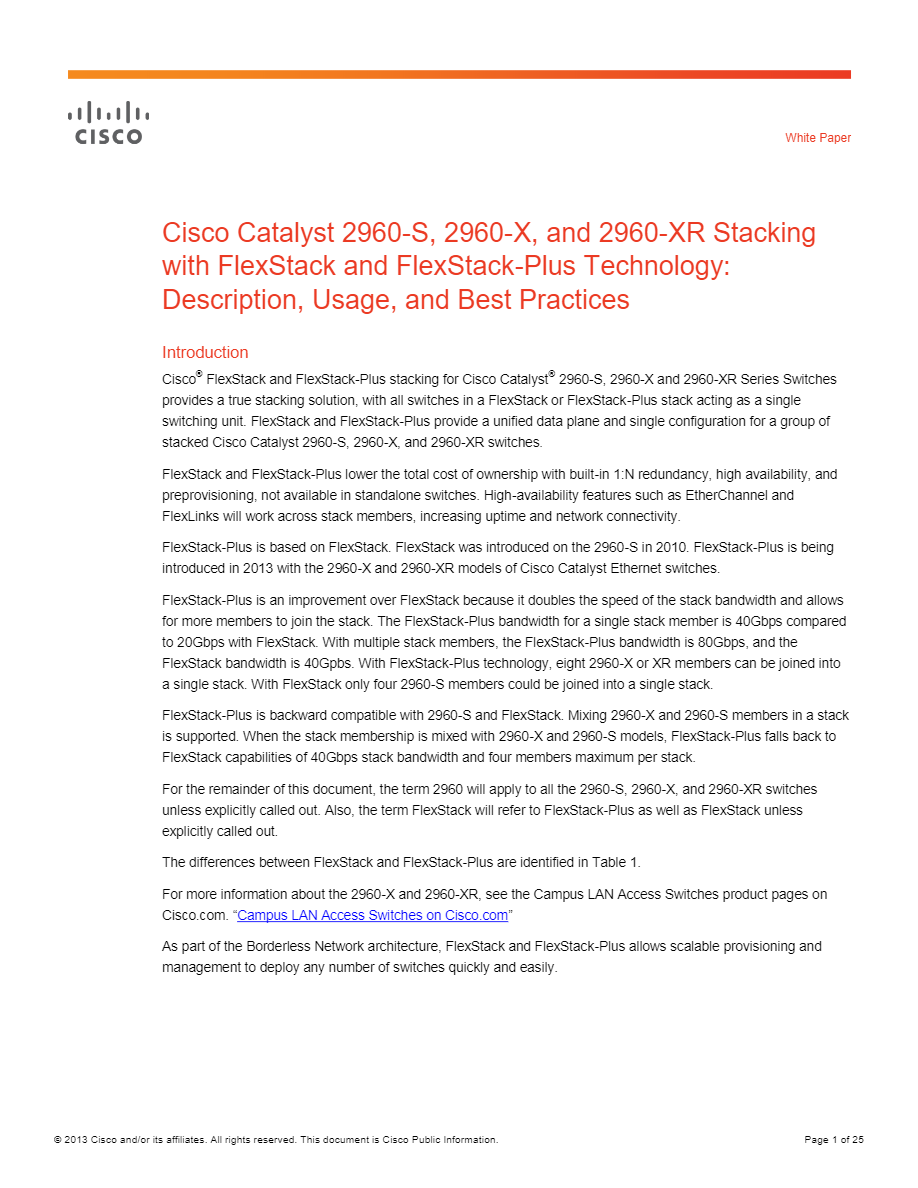 Cisco Catalyst 2960 series switches stack